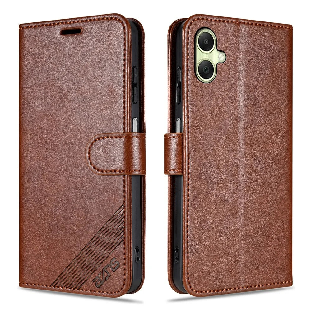 AZNS For Samsung Galaxy A08 5G / A08 4G / A07 5G / A07 4G Case Anti-Scratch PU Leather Stand Wallet Phone Cover - Brown - 1