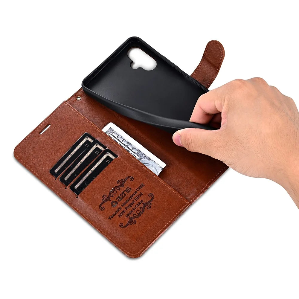 AZNS For Samsung Galaxy A08 5G / A08 4G / A07 5G / A07 4G Case Anti-Scratch PU Leather Stand Wallet Phone Cover - Brown - 4