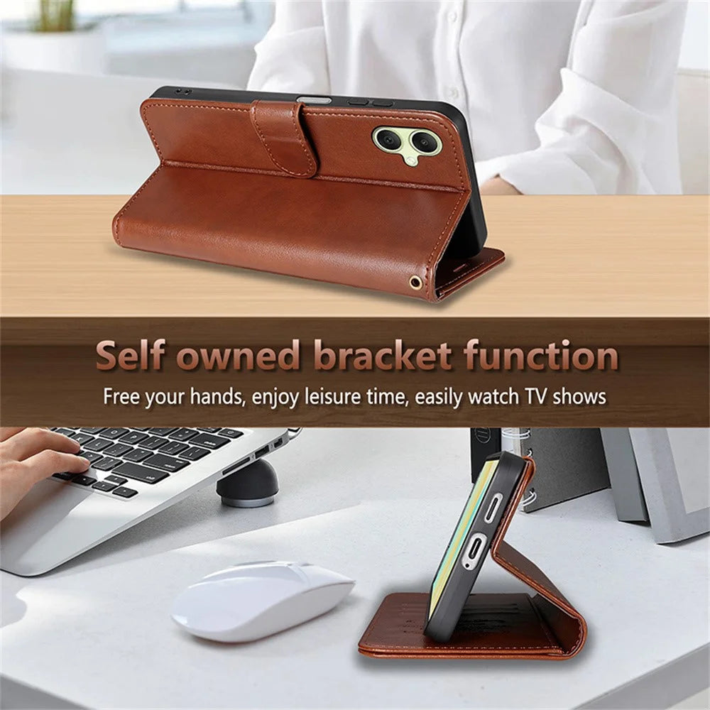 AZNS For Samsung Galaxy A08 5G / A08 4G / A07 5G / A07 4G Case Anti-Scratch PU Leather Stand Wallet Phone Cover - Brown - 6