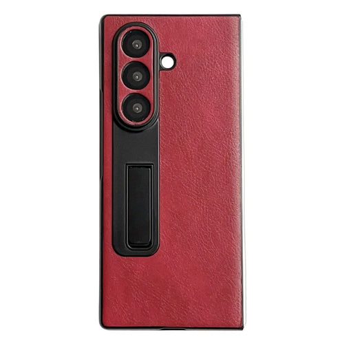 For Samsung Galaxy Z Fold7 5G Case Kickstand Leather Coated PC Folding Phone Cover - Red - 1