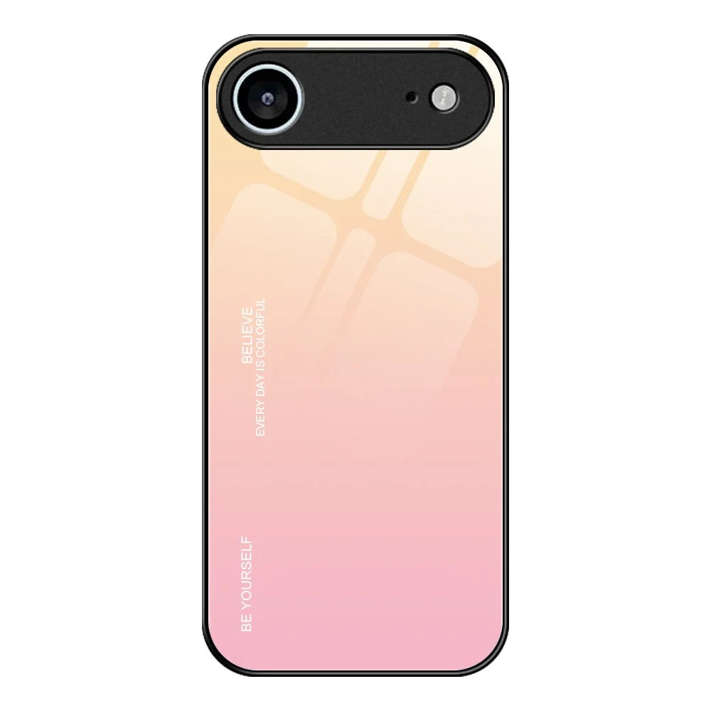 For iPhone Air Case Gradient Color Tempered Glass + TPU Phone Cover - Gold  /  Pink - 1