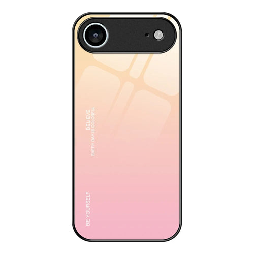 For iPhone Air Case Gradient Color Tempered Glass + TPU Phone Cover - Gold  /  Pink - 1