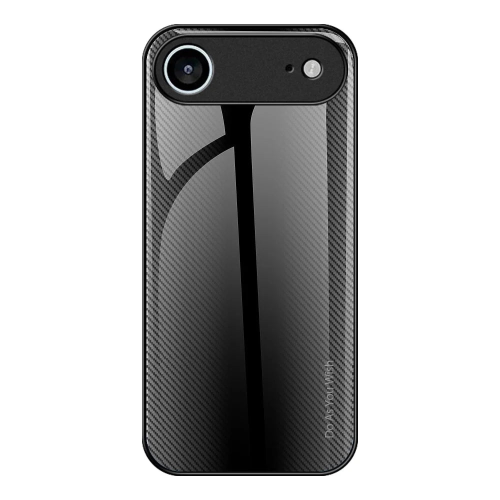For iPhone Air Case Carbon Fiber Texture Tempered Glass + TPU Phone Cover - Black - 1