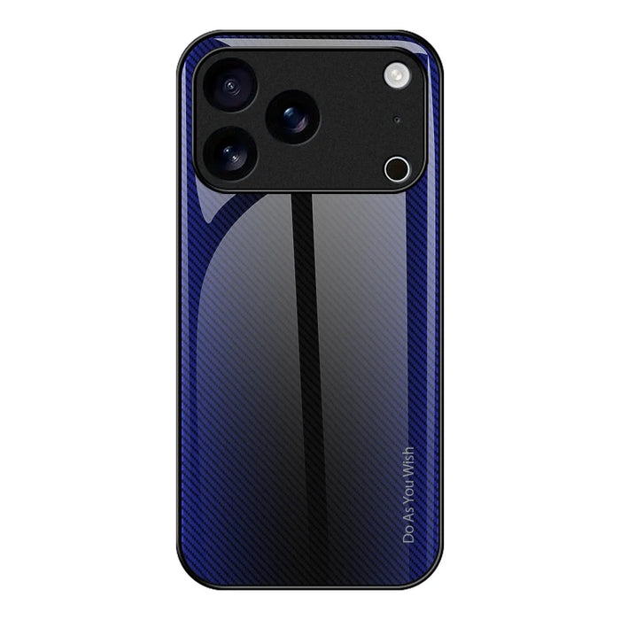 For iPhone 17 Pro Max Case Carbon Fiber Texture Tempered Glass+TPU Phone Cover - Dark Blue - 1