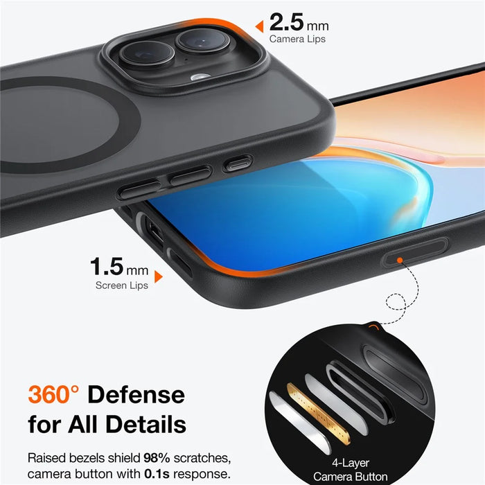 TORRAS Guardian-Mag Series For iPhone 17 Case Magnetic Matte PC + TPU Phone Cover - Black - 5