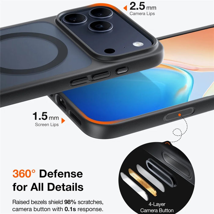 TORRAS Guardian-Mag Series For iPhone 17 Pro Case Magnetic Matte PC + TPU Phone Cover - Black - 5