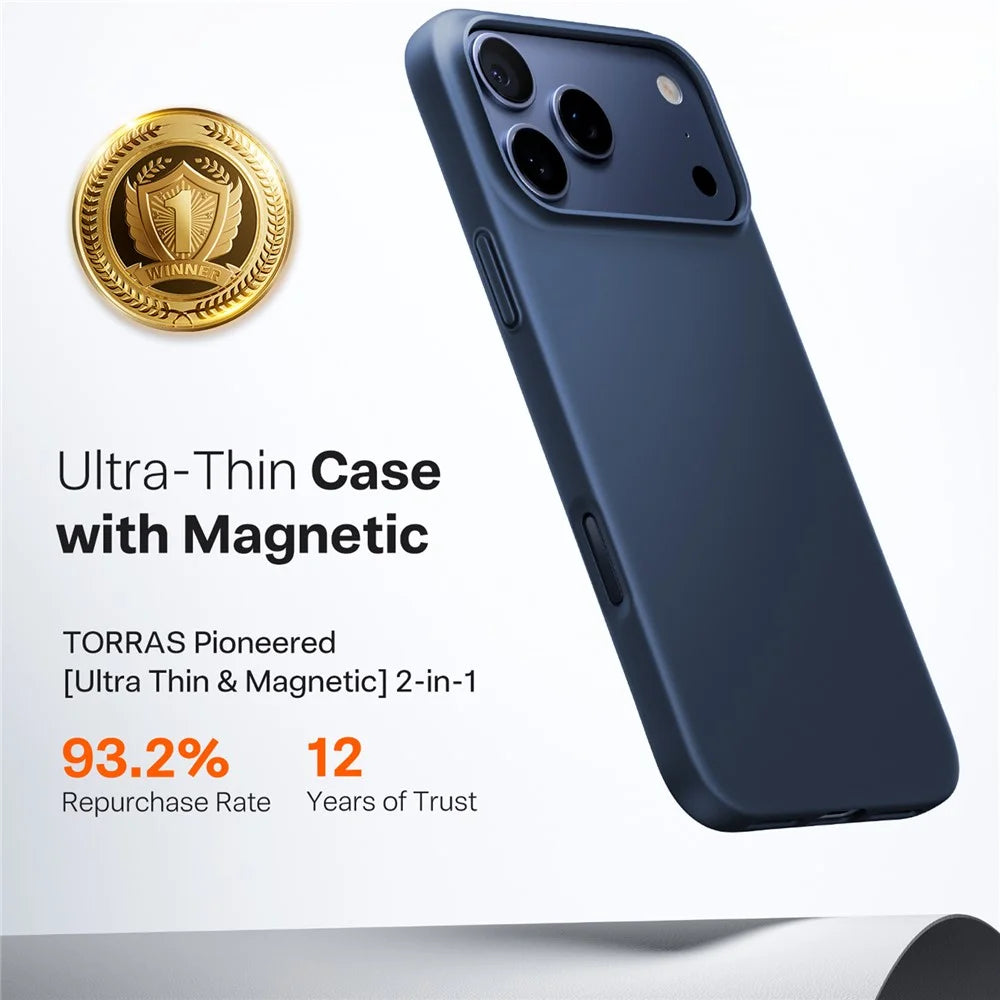 TORRAS Slimfit Mag Series For iPhone 17 Pro Case Compatible with MagSafe Hard PC Shockproof Phone Cover - Dark Blue - 2