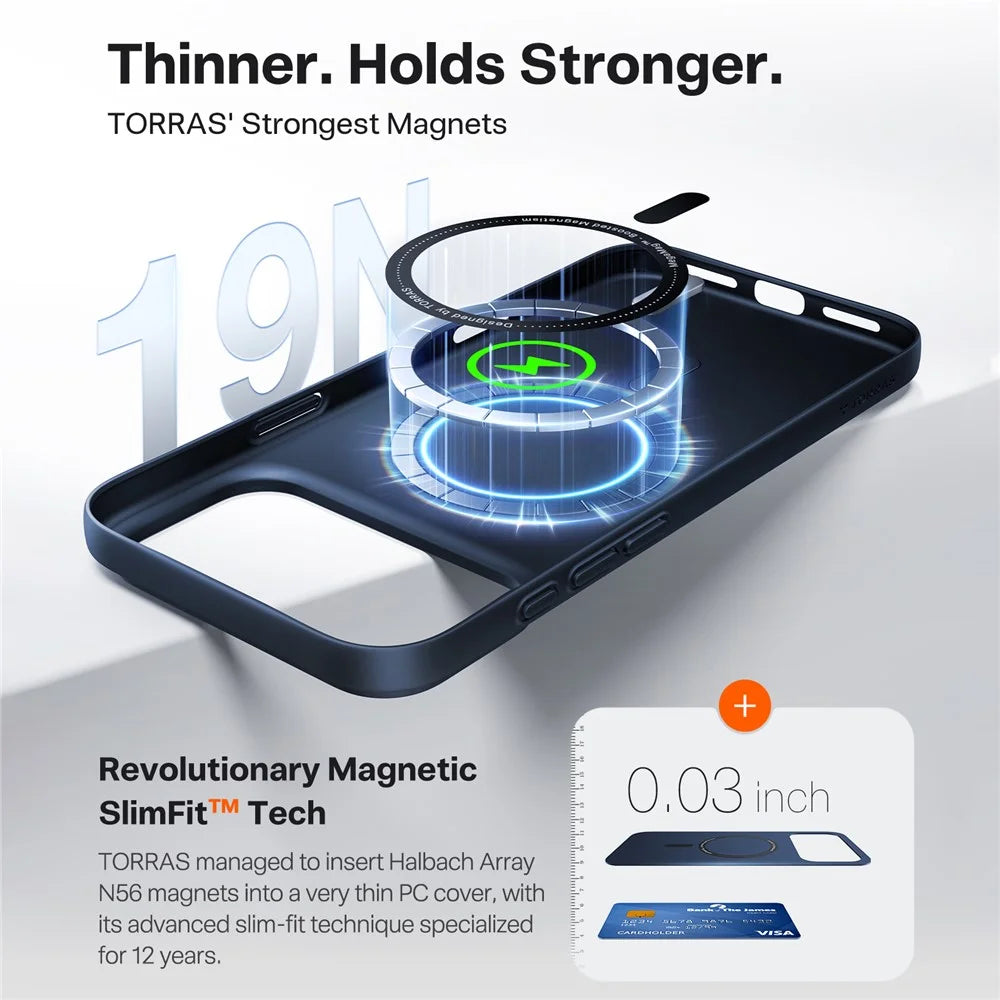 TORRAS Slimfit Mag Series For iPhone 17 Pro Case Compatible with MagSafe Hard PC Shockproof Phone Cover - Dark Blue - 3