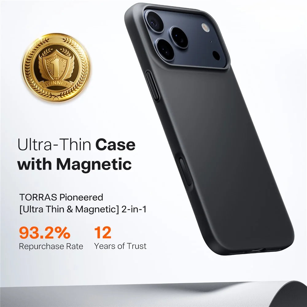 TORRAS Slimfit Mag Series For iPhone 17 Pro Max Case Compatible with MagSafe Hard PC Shockproof Phone Cover - Black - 2