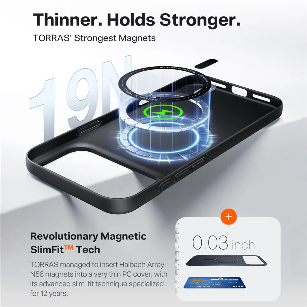 TORRAS Slimfit Mag Series For iPhone 17 Pro Max Case Compatible with MagSafe Hard PC Shockproof Phone Cover - Black - 3