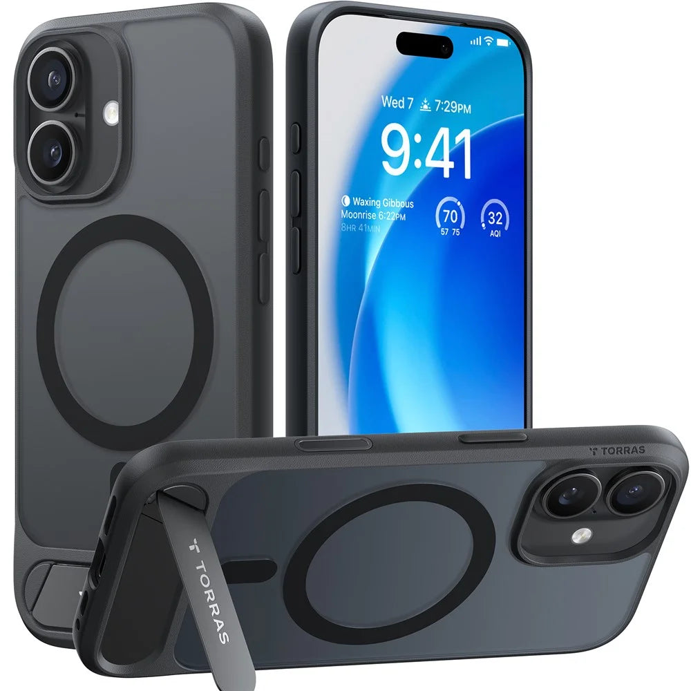 TORRAS Ostand L1 Series For iPhone 17 Case Kickstand TPU + PC Phone Cover Compatible with MagSafe - Black - 1