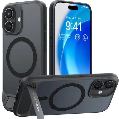 TORRAS Ostand L1 Series For iPhone 17 Case Kickstand TPU + PC Phone Cover Compatible with MagSafe - Black - 1