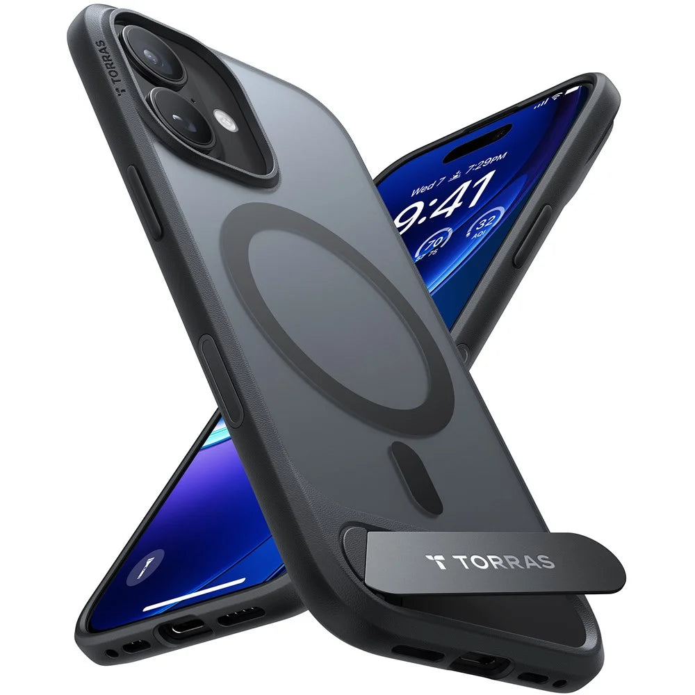TORRAS Ostand L1 Series For iPhone 17 Case Kickstand TPU + PC Phone Cover Compatible with MagSafe - Black - 2