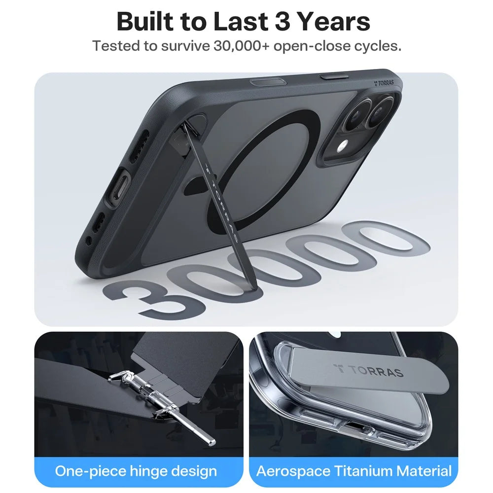 TORRAS Ostand L1 Series For iPhone 17 Case Kickstand TPU + PC Phone Cover Compatible with MagSafe - Black - 4