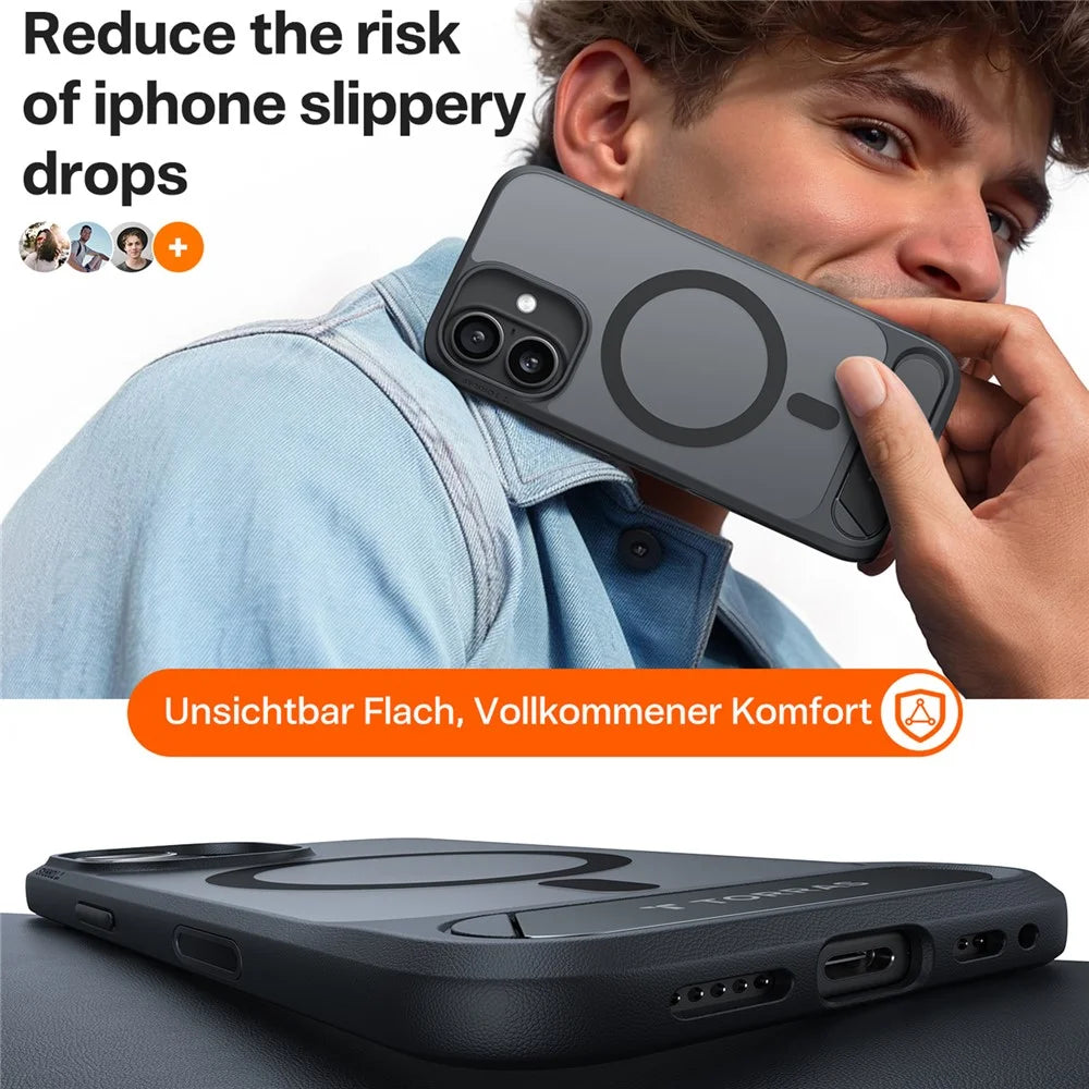 TORRAS Ostand L1 Series For iPhone 17 Case Kickstand TPU + PC Phone Cover Compatible with MagSafe - Black - 5