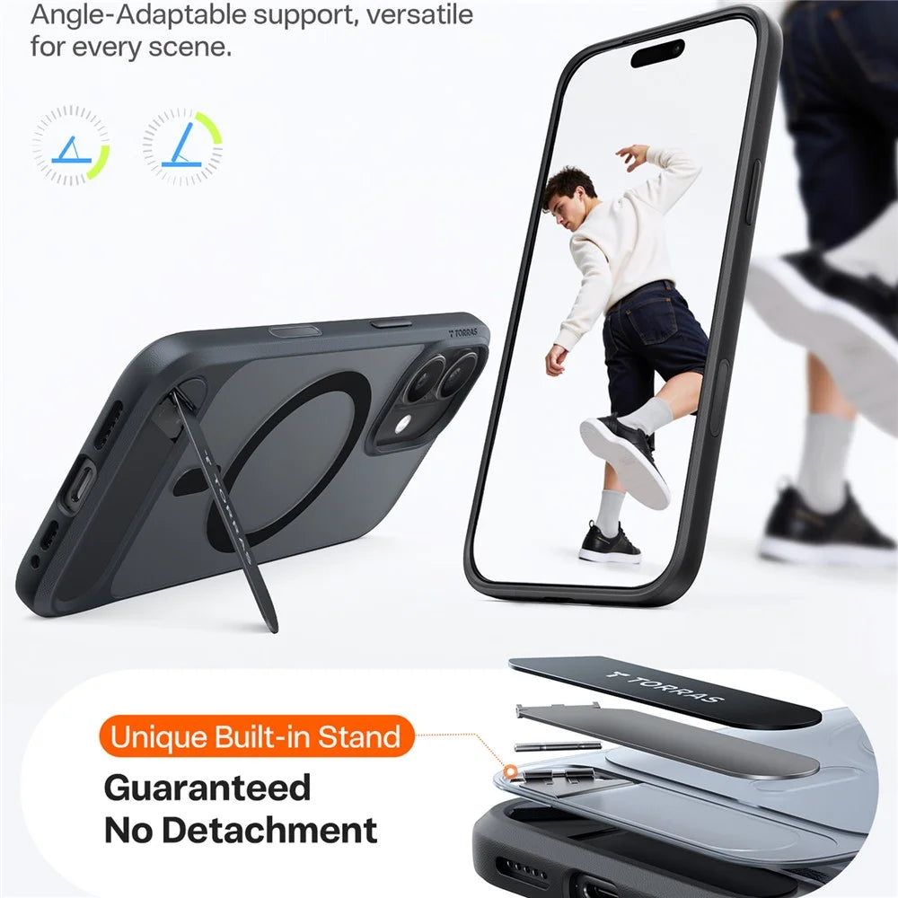 TORRAS Ostand L1 Series For iPhone 17 Case Kickstand TPU + PC Phone Cover Compatible with MagSafe - Black - 6