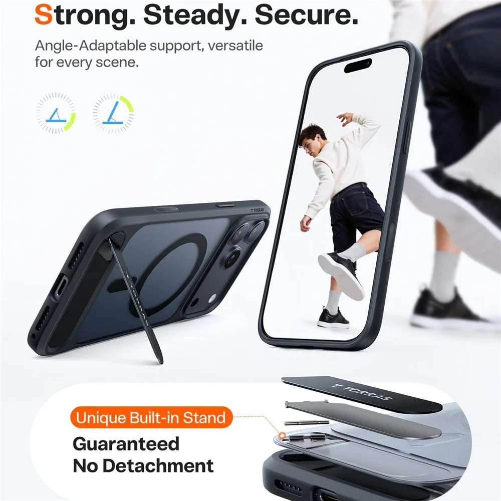 TORRAS Ostand L1 Series For iPhone 17 Pro Max Case Kickstand TPU + PC Phone Cover Compatible with MagSafe - Black - 7