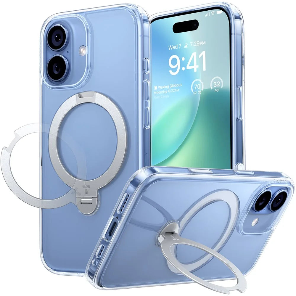 TORRAS Ostand Q3 Spin Series For iPhone 17 Case Compatible with MagSafe Rotating Kickstand PC + TPU Phone Cover - Transparent - 1