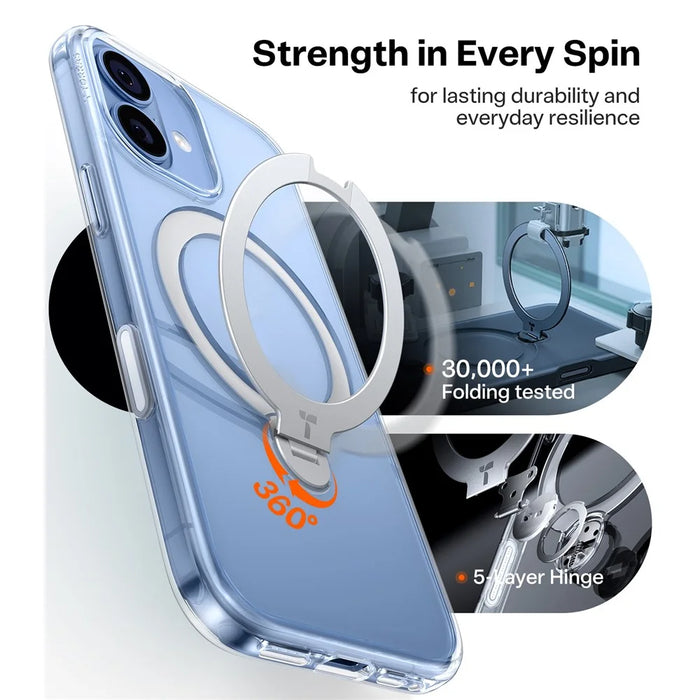 TORRAS Ostand Q3 Spin Series For iPhone 17 Case Compatible with MagSafe Rotating Kickstand PC + TPU Phone Cover - Transparent - 5