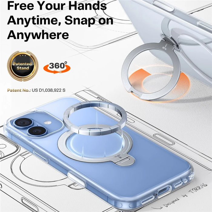 TORRAS Ostand Q3 Spin Series For iPhone 17 Case Compatible with MagSafe Rotating Kickstand PC + TPU Phone Cover - Transparent - 6