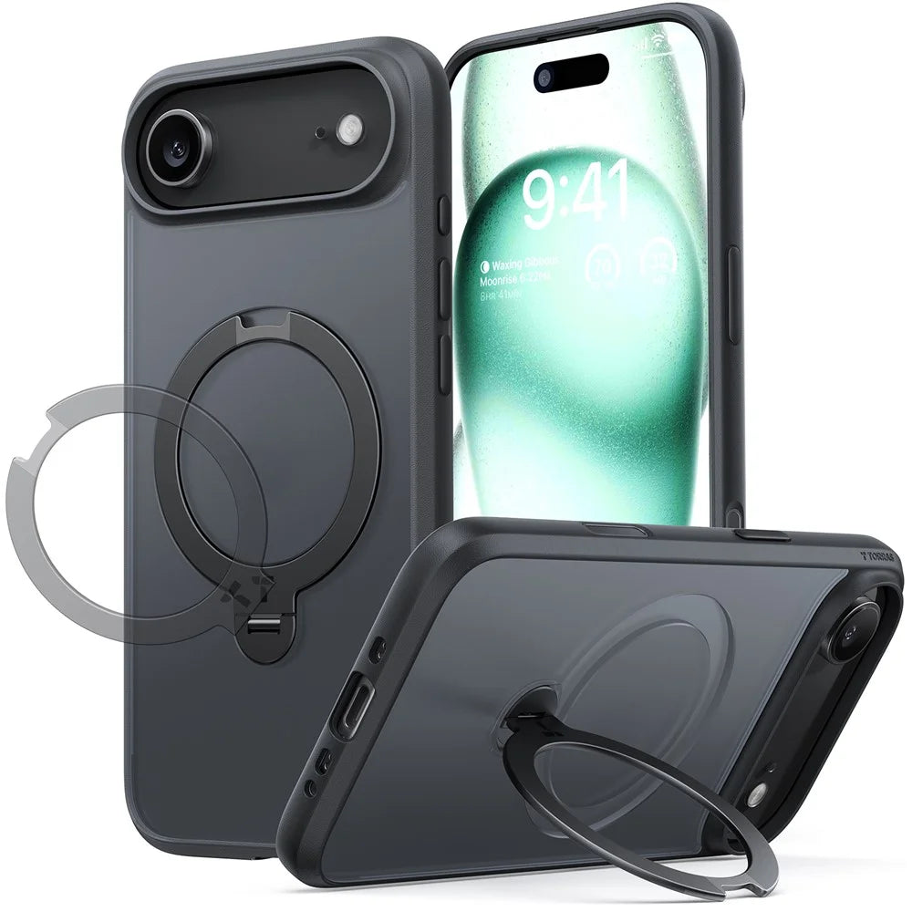 TORRAS Ostand Q3 Spin Series For iPhone Air Case Compatible with MagSafe Rotating Kickstand PC + TPU Phone Cover - Black - 1