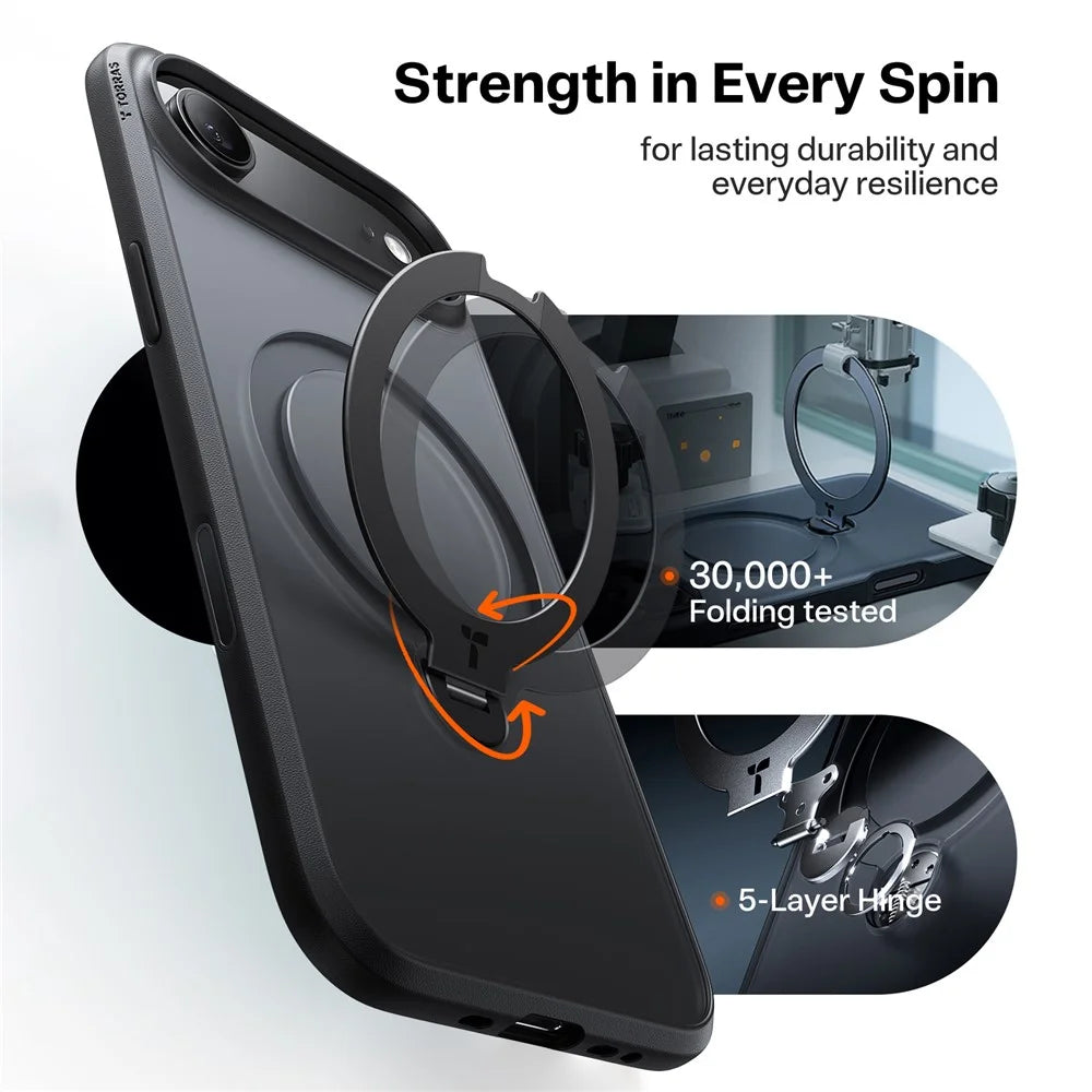 TORRAS Ostand Q3 Spin Series For iPhone Air Case Compatible with MagSafe Rotating Kickstand PC + TPU Phone Cover - Black - 5