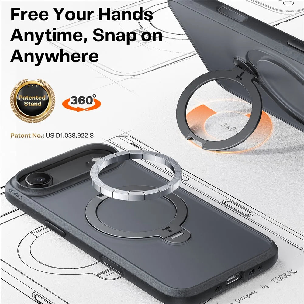 TORRAS Ostand Q3 Spin Series For iPhone Air Case Compatible with MagSafe Rotating Kickstand PC + TPU Phone Cover - Black - 6