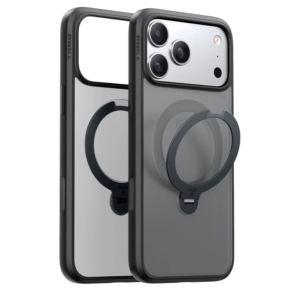 TORRAS Ostand Q3 Spin Series For iPhone 17 Pro Case Compatible with MagSafe Rotating Kickstand PC + TPU Phone Cover - Black - 2