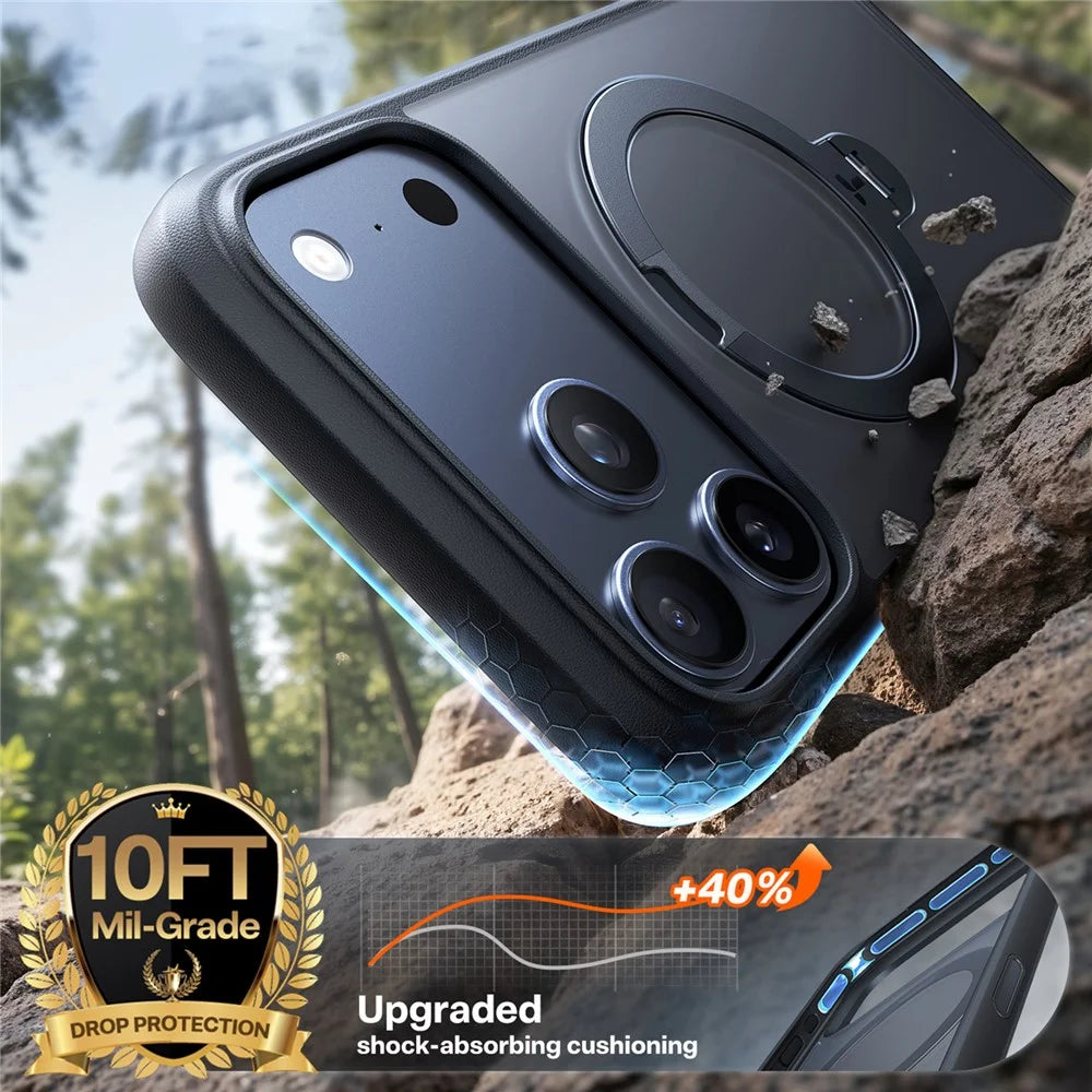 TORRAS Ostand Q3 Spin Series For iPhone 17 Pro Max Case Compatible with MagSafe Anti-drop PC + TPU Phone Cover with Rotating Kickstand - Black - 4
