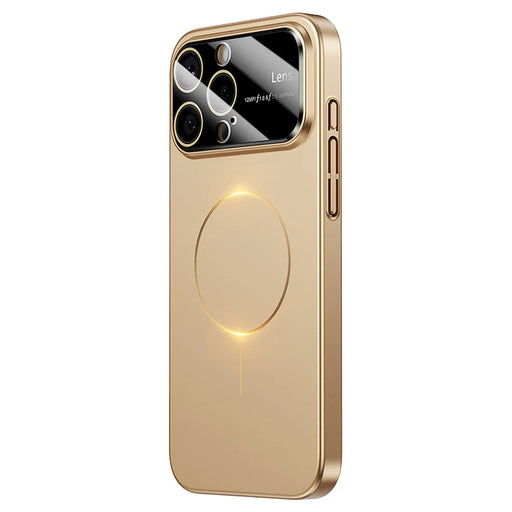 For iPhone 16 Pro Max Magnetic Case Large View Window Matte PC Phone Back Cover with Lens Film - Desert Gold - Desert Gold - 1