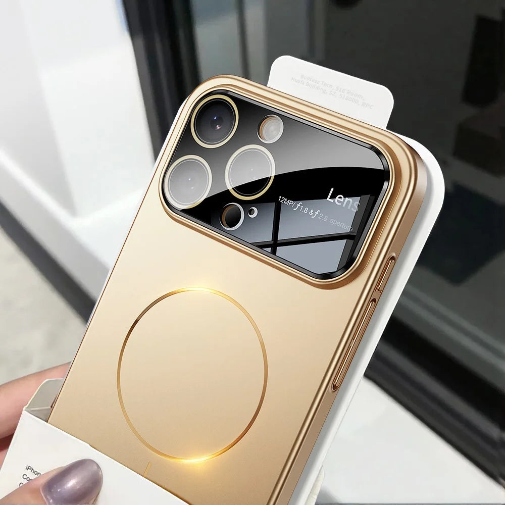 For iPhone 16 Pro Max Magnetic Case Large View Window Matte PC Phone Back Cover with Lens Film - Desert Gold - Desert Gold - 7