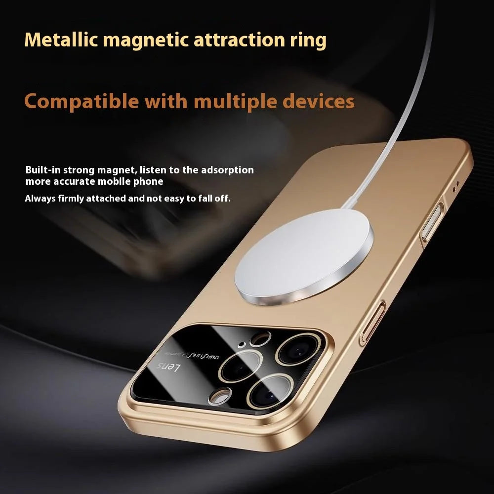 For iPhone 16 Pro Magnetic Case Large View Window Matte PC Phone Back Cover with Lens Film - Desert Gold - 2