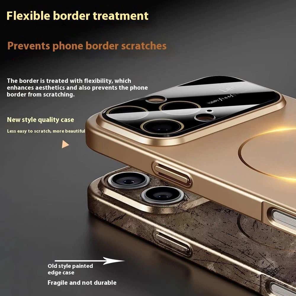 For iPhone 16 Pro Magnetic Case Large View Window Matte PC Phone Back Cover with Lens Film - Desert Gold - 3