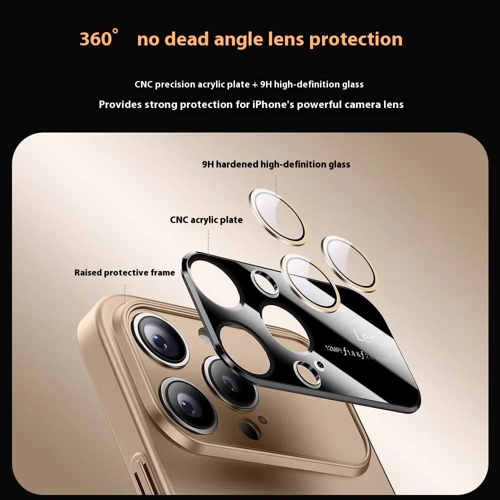 For iPhone 16 Pro Magnetic Case Large View Window Matte PC Phone Back Cover with Lens Film - Desert Gold - 4