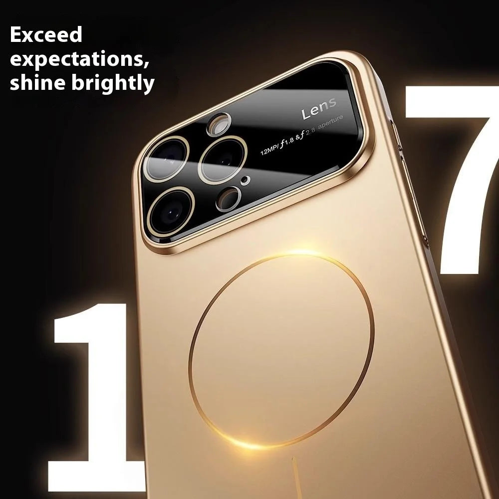 For iPhone 16 Pro Magnetic Case Large View Window Matte PC Phone Back Cover with Lens Film - Desert Gold - 5
