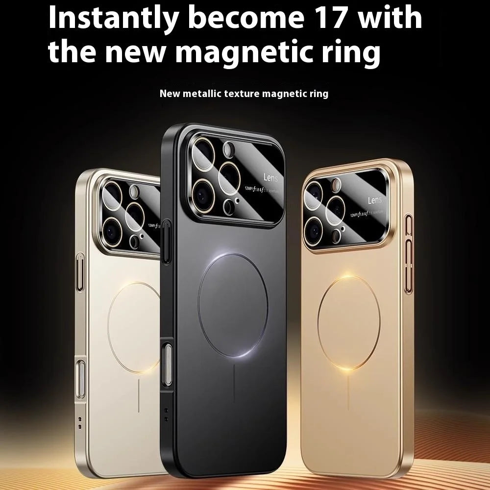 For iPhone 16 Pro Magnetic Case Large View Window Matte PC Phone Back Cover with Lens Film - Desert Gold - 6