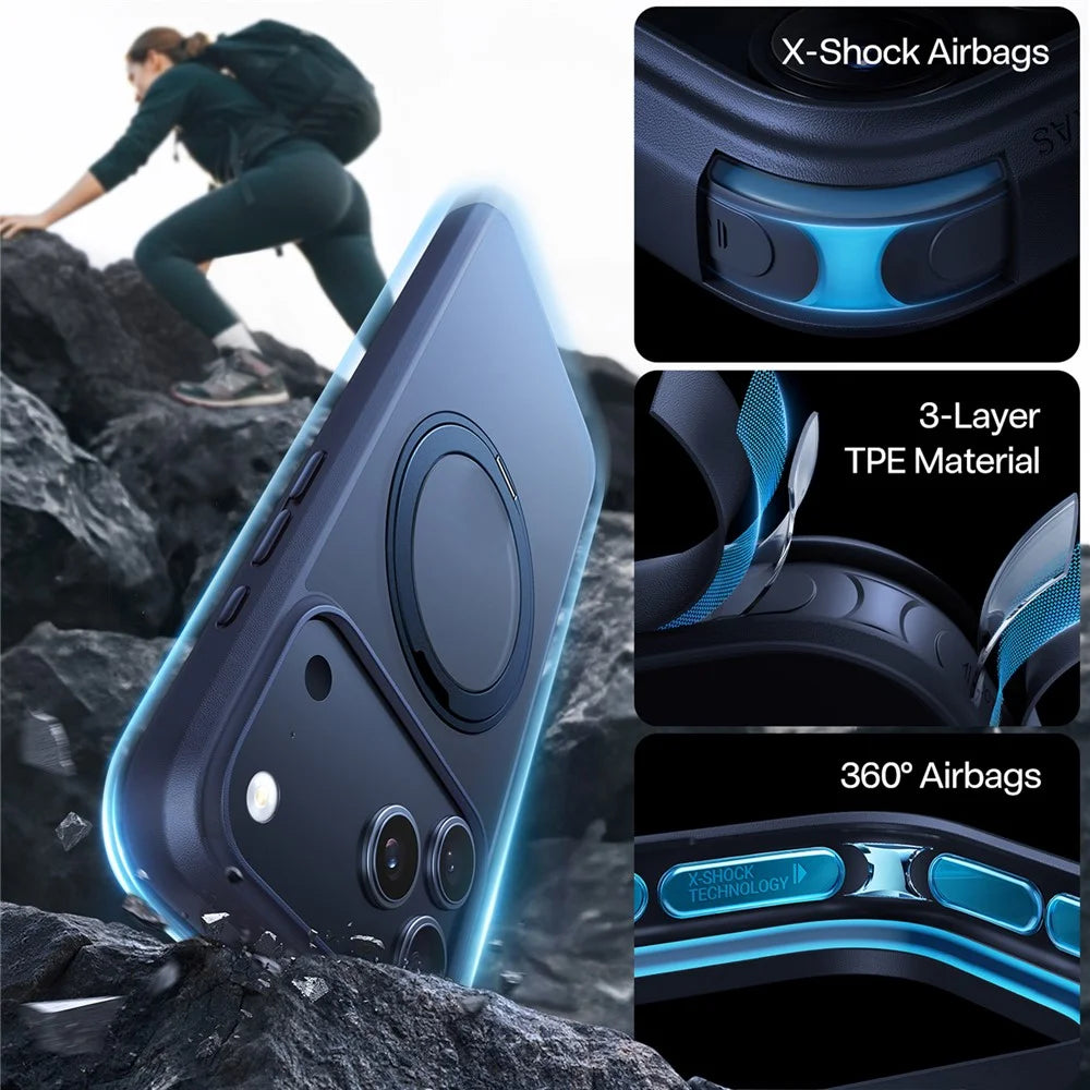 TORRAS Ostand O1 Guardian Series For iPhone 17 Pro Magnetic Case Rotating Kickstand TPU + PC Phone Cover - Dark Blue - 5