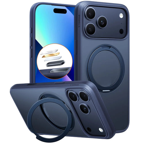 TORRAS Ostand O1 Guardian Series For iPhone 17 Pro Max Magnetic Case Rotating Kickstand TPU + PC Phone Cover - Dark Blue - 1