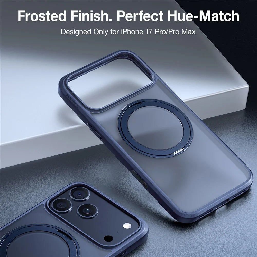 TORRAS Ostand O1 Guardian Series For iPhone 17 Pro Max Magnetic Case Rotating Kickstand TPU + PC Phone Cover - Dark Blue - 4