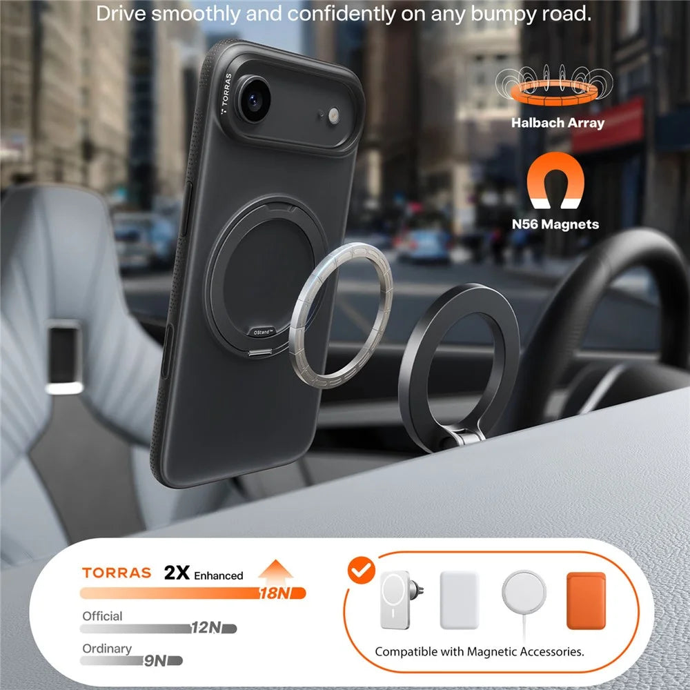 TORRAS Ostand O3 Fitness Series For iPhone Air Case Compatible with MagSafe TPU PC Kickstand Phone Cover - Black - 6