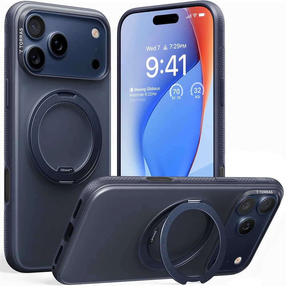 TORRAS Ostand O3 Fitness Series For iPhone 17 Pro Case Compatible with MagSafe TPU PC Kickstand Phone Cover - Dark Blue - 1