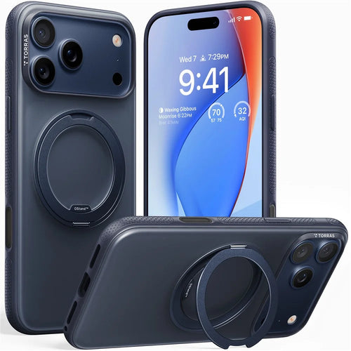 TORRAS Ostand O3 Fitness Series For iPhone 17 Pro Case Compatible with MagSafe TPU PC Kickstand Phone Cover - Dark Blue - 1