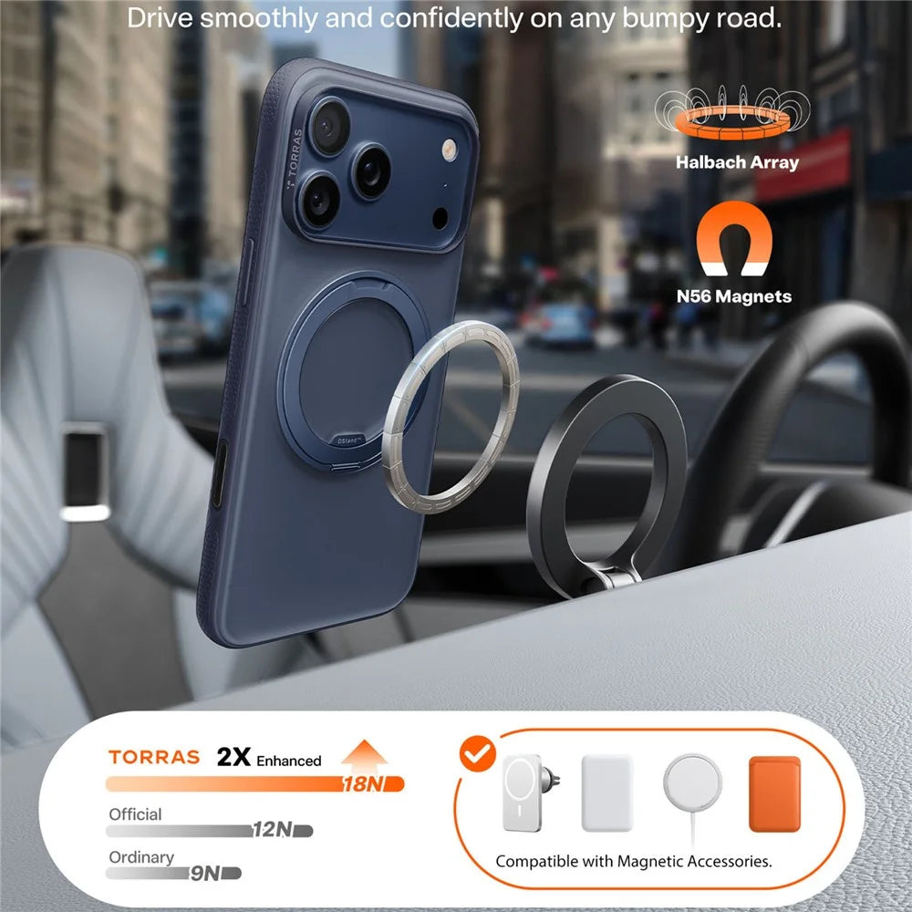 TORRAS Ostand O3 Fitness Series For iPhone 17 Pro Case Compatible with MagSafe TPU PC Kickstand Phone Cover - Dark Blue - 6