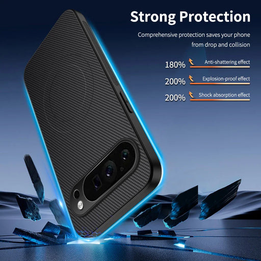 WANLONFENG For Google Pixel 9 Pro Magnetic Case  TQ1 Series Carbon Fiber Texture PC TPU Phone Cover with 2Pcs Screen Films - Black - 2