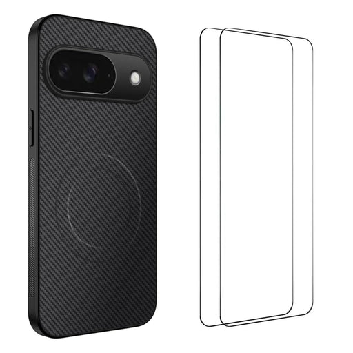 WANLONFENG For Google Pixel 9 Magnetic Case  TQ1 Series Carbon Fiber Texture PC TPU Phone Cover with 2Pcs Screen Films - Black - 1