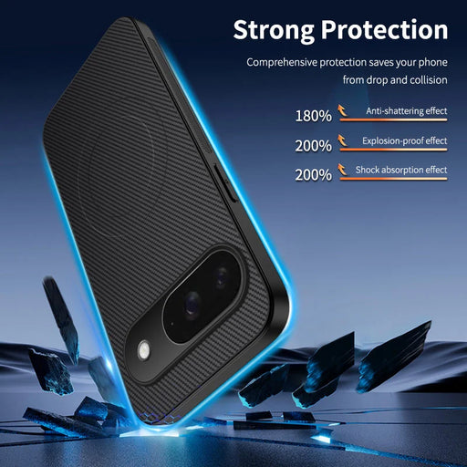 WANLONFENG For Google Pixel 9 Magnetic Case  TQ1 Series Carbon Fiber Texture PC TPU Phone Cover with 2Pcs Screen Films - Black - 2