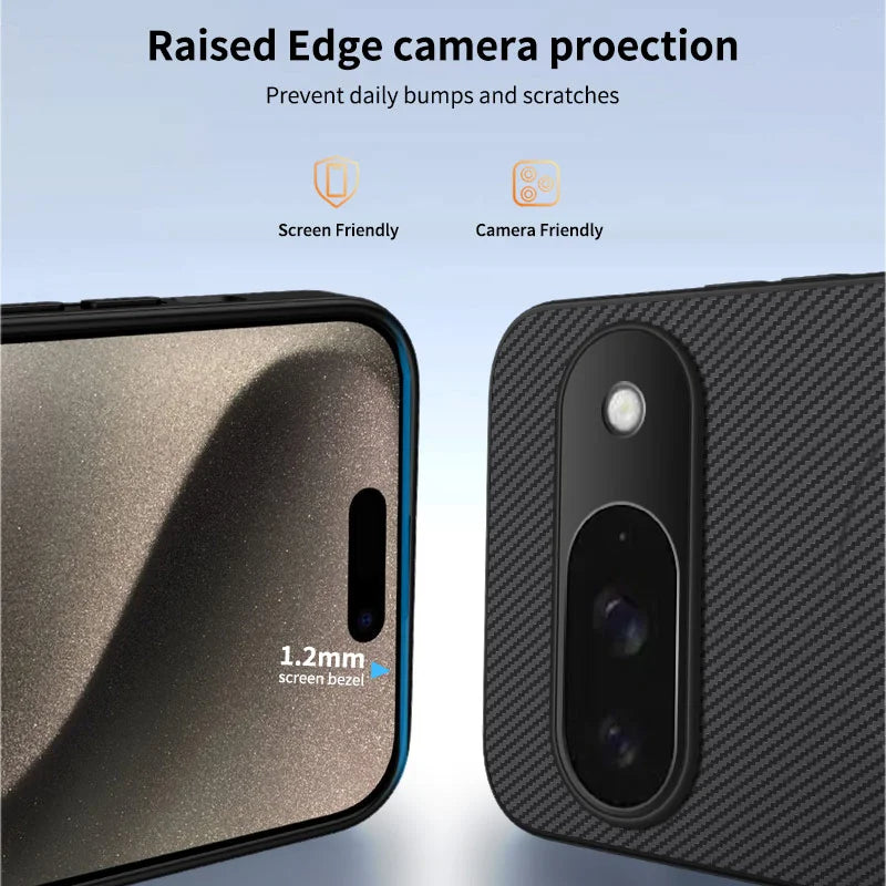 WANLONFENG For Google Pixel 9 Magnetic Case  TQ1 Series Carbon Fiber Texture PC TPU Phone Cover with 2Pcs Screen Films - Black - 3
