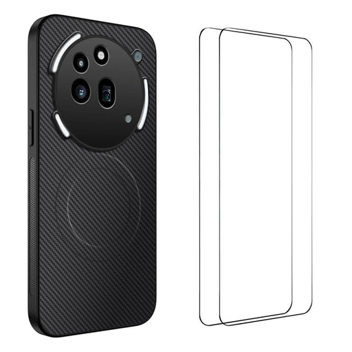 WANLONFENG For Nothing Phone (3a) Pro Magnetic Case  TQ1 Series Carbon Fiber Texture PC TPU Phone Cover with 2Pcs Screen Films - Black - 1