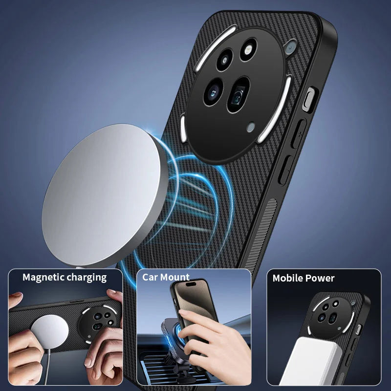 WANLONFENG For Nothing Phone (3a) Pro Magnetic Case  TQ1 Series Carbon Fiber Texture PC TPU Phone Cover with 2Pcs Screen Films - Black - 4