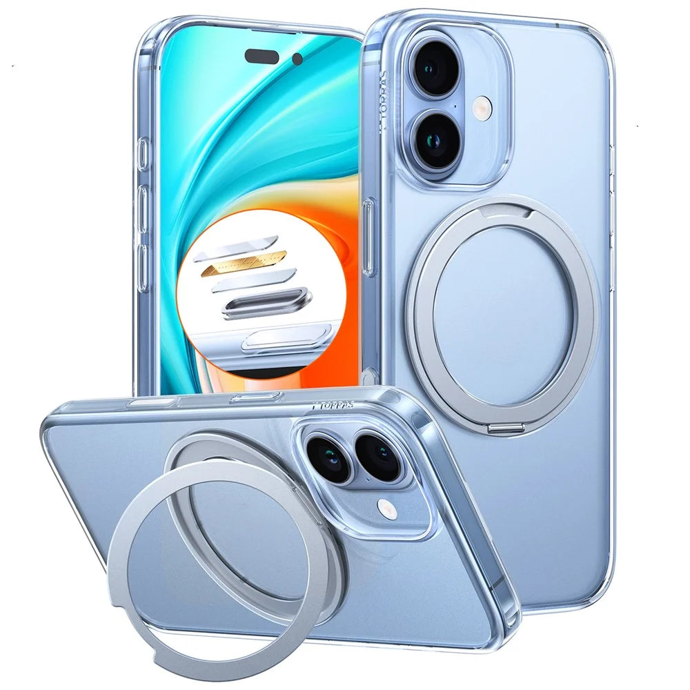 TORRAS Ostand O1 Guardian Series For iPhone 17 Magnetic Case Rotating Kickstand TPU + PC Phone Cover - Transparent - 1